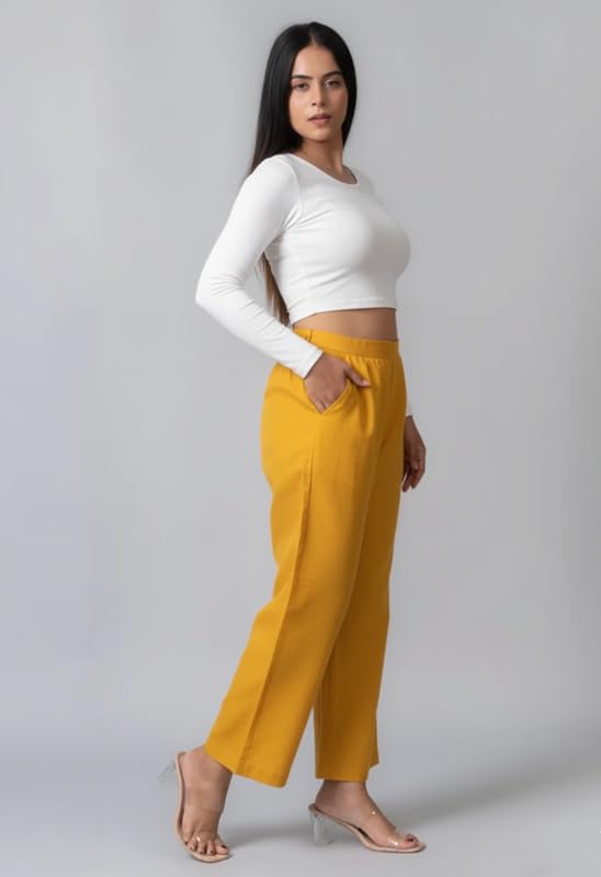 Image of Moirai Pure Cotton Wide Leg Women Trouser Stylish Mid Rise Relaxed Straight Fit Loose Pants Casual Travel Office Formal Wear