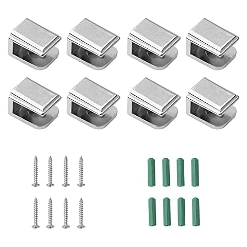 8 x Adjustable Glass Brackets Supports, 5mm -8mm Glass Shelf Clamp Bracket with Wall Mount Screws for Kitchen Cupboard Bathroom Glass Shelf Fixings, Chrome Cover