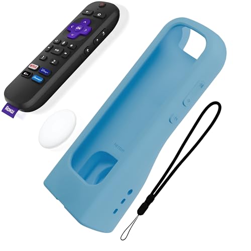 Image of GripStand by 73&Sunny Silicone Remote Cover for Roku Voice, Stand Up Design, Enhanced Grip, Compatible with TV Streaming Stick Plus 2025 4K /HD /HDR, Fits AirTag & Tile Mate, Sky Glow