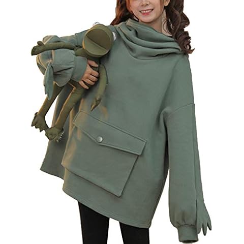 Womens Cute Frog Hoodie Novelty Oversized Loose Pullover Zip up Hooded Top Sweatshirt with Pocket (Green, M) Cover