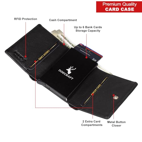 Image of Men's Genuine Leather RFID Wallet | Premium Slim Red Wallet for Men with Deer 3D Print | 8 Card Slots Secure and Durable Design | Casual Stylish | Formal & Gifting Use, Black