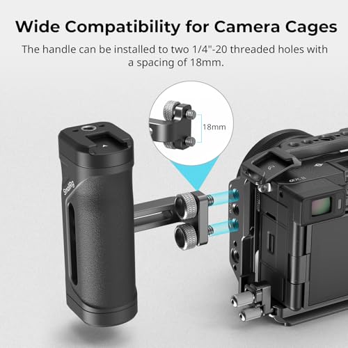 Image of SmallRig Mini Side Handle for 1 /4 inch-20 Threaded Holes, Camera Cage Handle for Left or Right Hand, Up and Down Adjustable, with Built-in Cold Shoe & Threaded Hole - 4755