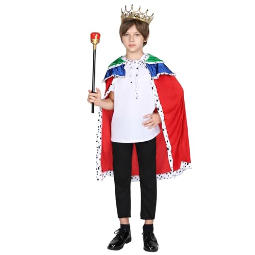 Disfraz completo de rey con capa, corona y cetro para niños miniatura 1