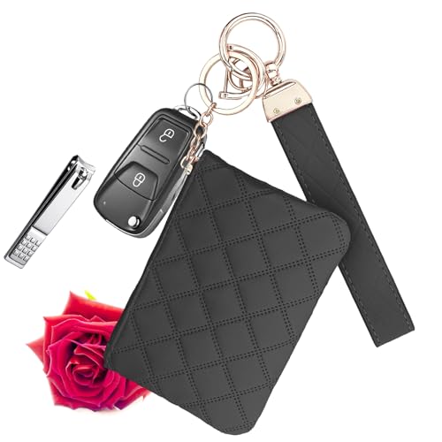 GuanBoXin Wristlet Bracelet Keychain, Mini Zip Around Wristlet Wallet for Women, Key Ring Wallet, Portable Coin Purse Zipper, Gifts for Women Mom Girl Friend Sister Black
