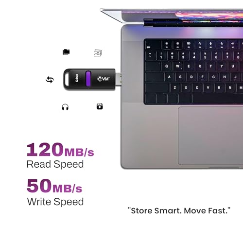 Image of EVM EnX 128GB USB 3.2 Gen 1 Flash Drive | Exceptional 120MB /s Read| Sturdy Premium Metal Body | Convenient Integrated Key Loop | Laptop Desktop Smart TV Car Stereo | 10 Years Warranty (ENX /128GB)