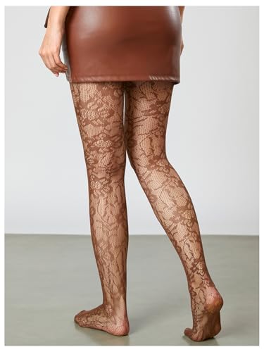 Image of RoseSeek Women's Floral Lace Fishnet Tights Kawaii Y2K See Through Stocking | Sheer Mesh, Lace Tights, Floral Lace Fishnet Tights, Thigh Highs, Leggings, Y2K Stockings