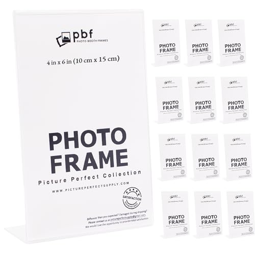 pbf 4x6 Acrylic Sign Holder | 4 x 6 Vertical Stand Up Slanted Sign Holder | Acrylic Stands for Display | Clear Picture Frame Menu Table Top Stand Plastic Flyer Holder (12-Pack)
