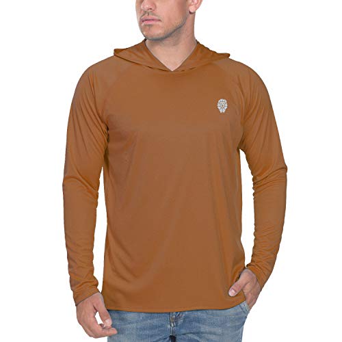 Tee Shirts Mens Rash Guard - UPF 50+ Sun Protection Hoodie Long Sleeve SPF Shirt Coyote Tan - Thumbnail 4
