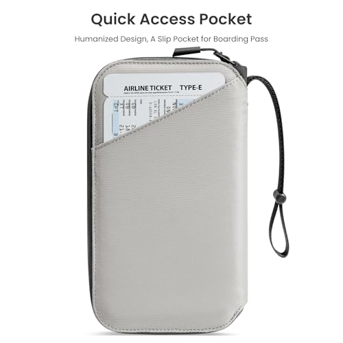 Image of tomtoc Passport Holder with a Sim Card Holder and Eject Pin, RFID Blocking Travel Wallet and Vaccine Card Holder Combo, Family Waterproof Document Organizer with Wrist Strap, Up to 6 Passports, Gray, Medium, Rfid Wallet