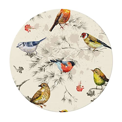 Vintage Birds Round Tablecloth With Elastic Edge Fitted Birds Table Cover Waterproof Table Cloths Indoor Outdoor Modern Tables Decoration For Dining Table,Picnic,Party (45-50 Inch) #TOP1