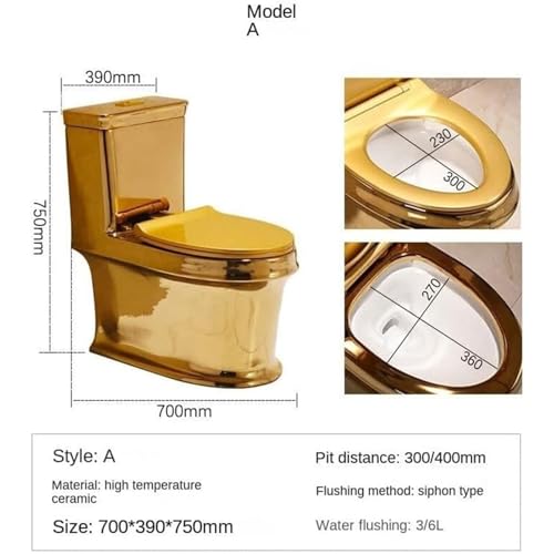 Asiento de inodoro dorado, inodoro de una pieza con descarga dual silenciosa para baño en casa u hotel, 300mm miniatura 3