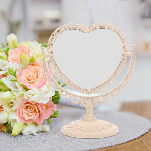 Espejo para maquillaje de mesa forma corazón beige miniatura 5