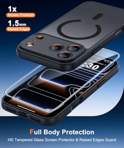Image of FNTCASE for iPhone 17 Pro-Max Case: Translucent Black Slim Cases Compatible with MagSafe, Full Camera Protection & Tempered Glass Protector, 14FT Military Grade Drop Tested, Matte Skin-Friendly Cover