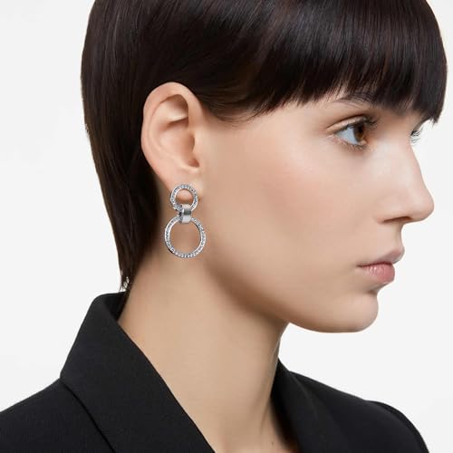 Swarovski Hollow Orecchini A Cerchio, Con Anelli Intrecciati E Pavé Di Cristalli Swarovski A Taglio Rotondo, Placcatura In Tonalità Rodio, Blu - 5