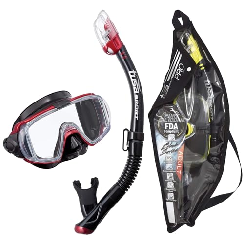 Combo Máscara y Tubo de Snorkel Seco TUSA Sport Visio Tri-Ex Serie Negra Adultos