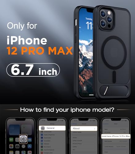 Image of Magnetic Compatible with iPhone 12 Pro Max Case, [Built-in Invisible Kickstand][Compatible with MagSafe][Military Grade Shockproof] Slim Translucent Matte Phone Case for iPhone 12 Pro Max 6.7 inch