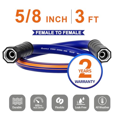short hose 3 ft x 5/8", Female to Female Hose, Hose Reel Leader Hose, short water hose with Swivel Handle