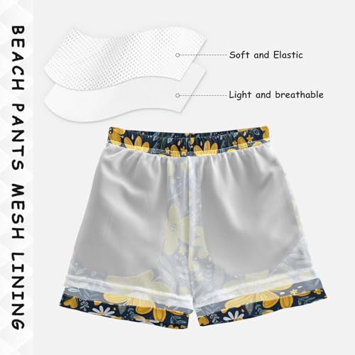 Boys Swim Trunks Quick Dry UPF 50+ Beach Board Shorts Kids Bathing Suits Swimsuit 2T Yellow Flowers and Green Leaves4