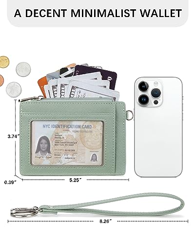Image of BOSTANTEN Small Wallet For Women RFID Leather Credit Card Holder Slim Wristlet Keychain Wallet With Zipper Pocket Light Green