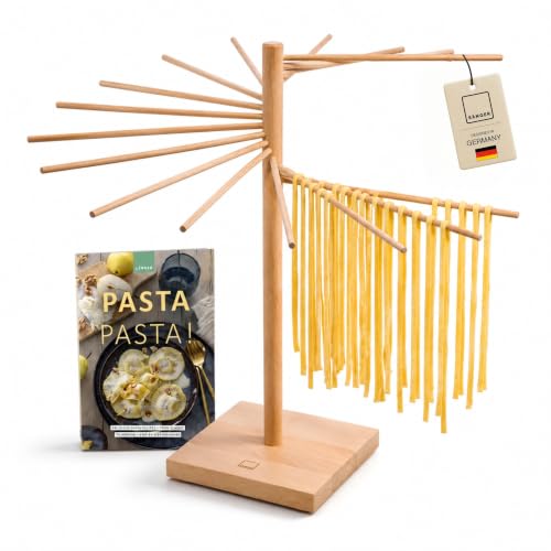 Sänger | Pastatrockner aus Holz Nudeltrockner Nudelständer zum Trocknen Gesamthöhe 50cm mit 16 abnehmbaren Armen inkl. Booklet Pasta Pasta mit 10 exklusiven Pastarezepten