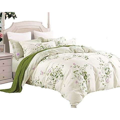 Swanson Beddings Graceful and Reversible Floral Print 3-Piece 100% Cotton Bedding Set: Duvet Cover and Two Pillow Shams (Queen) Cover