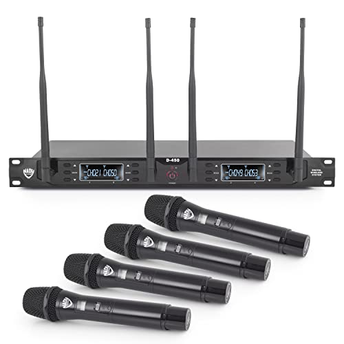 Nady Systems D-450-Ht Quad Receiver 200-Channel Digital Wireless Handheld Microphone System | All-Metal Microphones & Receiver | 48Khz/24Bit | 300'+ Range | 4 Individual Xlr & 1 Sum ¼ Outputs #TOP20
