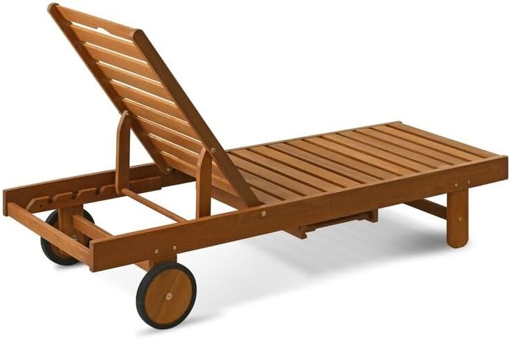 Outdoor Hardwood Patio Furniture Sun Lounger with Tray, 36'' H X 23.5'' W X 70'' L.