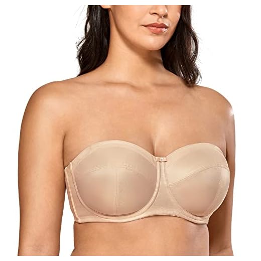 DELIMIRA Damen Trägerloser BH - Bügel,weichen Cups,abnehmbare Trägern Beige 95B