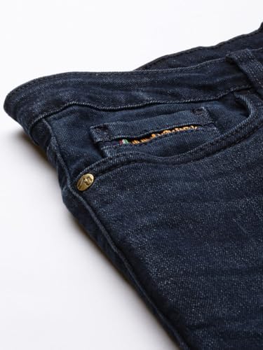 Image of The Indian Garage Co Men Carrot Fit Solid Mid-Rise Stretchable Jeans