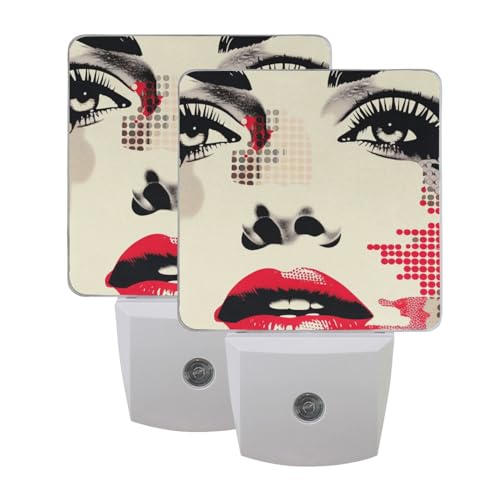 Image of Woman Face Night Lights 2 Pack Plug-in Wall Led Nightlight Auto Dusk-to-Dawn Sensor Lamps for Bedroom Kitchen Bathroom