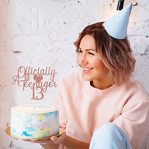 Image of FestikoRose Gold Glitter 13 Cake Topper, Happy 13th Birthday Cake Topper, 13th Birthday Party Decorations