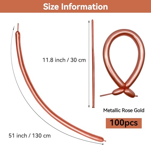 Image of Metallic Rose Gold Long Balloons Premium 260 Twisting Animals Magic Balloons for Birthday Kids Wedding Party Supply 100pcs