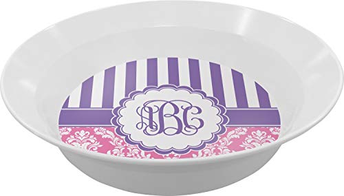 Personalized Pink & Purple Damask Melamine Bowl - 12 oz