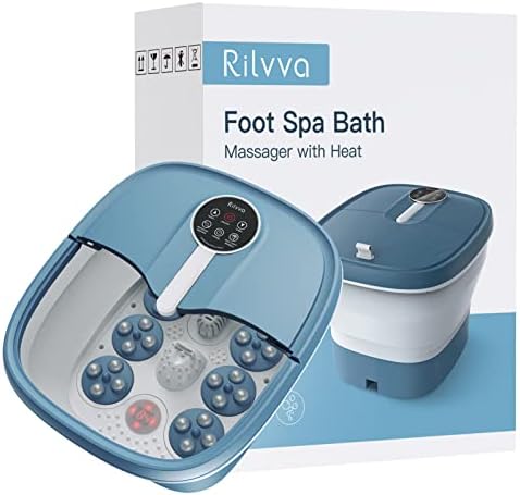 Rilvva Motorized Foot Spa with Heat, Bubbles and Massage, Collapsible Foot Bath Massager Includes Remote Control, Pedicure Foot Soak Tub for Stress Relief…