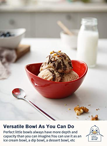 Le Tauci Ice Cream Bowls 10 Ounce, Ceramic Small Bowls For Side Dishes, Dessert, Snack, Fruit, Dipping Sauce Bowls, Microwave Oven Dishwasher Safe - 5.5 Inch, Set Of 6, True Red #TOP1