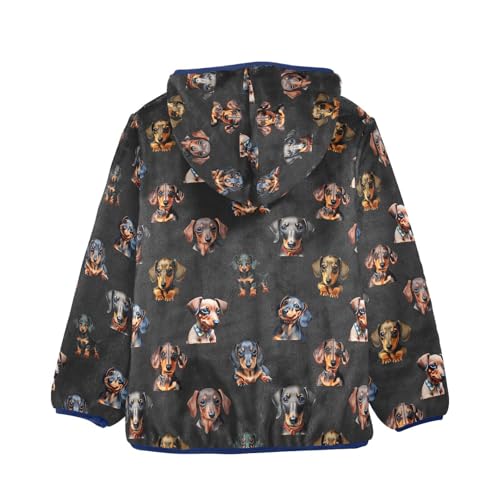 Cute Dachshunds Toddler Fleece Jacket Baby Boys Hooded Zipper Long Sleeve Thick Warm Outerwear 3-10 Years2