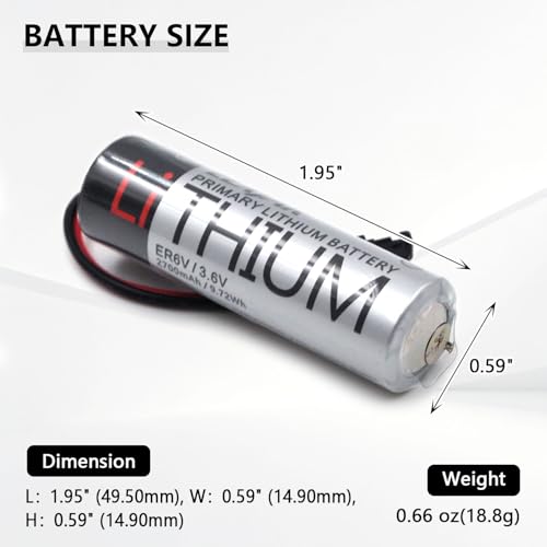 2-Pack Batería de litio ER6V 3.6V 2700mAh con conector negro miniatura 3