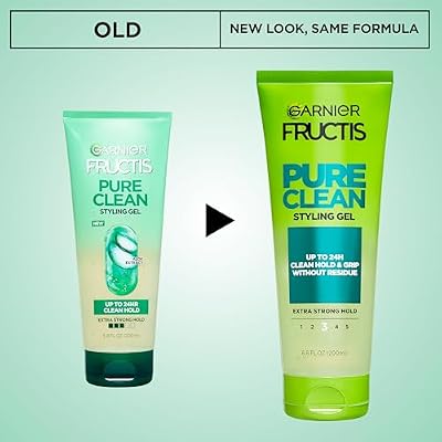 Garnier Fructis Pure Clean Styling Hair Gel, Extra Strong Hold for Up to 24HRs, Non-Flaking, Non-Sticky Formula with Aloe Extract, Made for All Hair Types, 6.8 fl oz (Packaging May Vary)