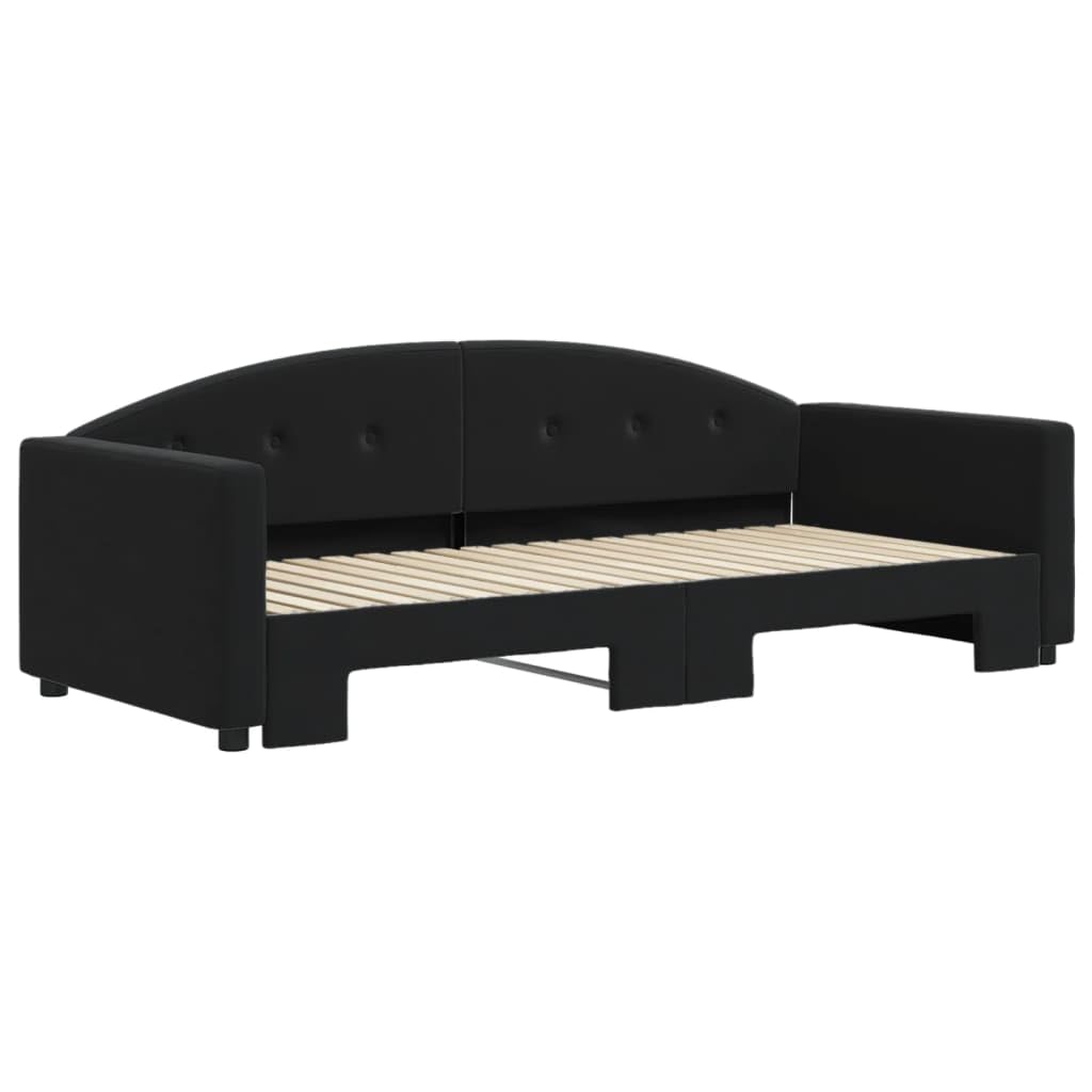 Łóżko dzienne, wysuwane, czarne, 90 x 190 cm, aksamitne obicie, sofa 2 w 1 z funkcją spania z rolety, wytrzymała rama z metalu i drewna, nowoczesne wzornictwo do salonu i sypialni