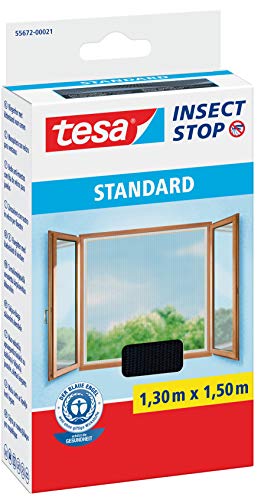 tesa Insect Stop STANDARD Fliegengitter für Fenster - Insektenschutz zuschneidbar - Mückenschutz ohne Bohren - Fliegen Netz anthrazit (1,3m:1,5m (1,3m:1,5m (2er Pack), Anthrazit (Durchsichtig))