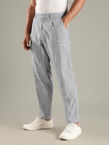 Image of Thomas Scott Men's | Stripes Printed | Premium Linen Blend | Slim Fit | Casual | Chinos | Trouser for Mens