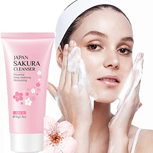 Miescher Sakura Face Wash,Cherry Blossom Cleanser Facial Skin Cleansing Foaming Repairing Acne Deep Cleansing Moisturizer For Dry Skin & Oily Skin Hydrating Lotion Foam Cleanser Balance Oil Water Daily Cleaning Skincare Products #TOP15