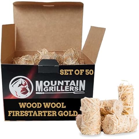 Mountain Grillers Firestarters 50 pcs | Natural Fire Starters for Fireplace Wood Stove, Campfires Fire Pit BBQ Chimney Pizza Oven | All Weather Charcoal Starters Waterproof Indoor/Outdoor Eco Friendly Cover