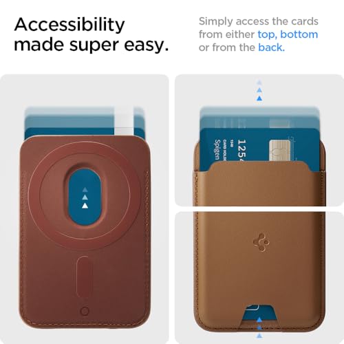 Image of Spigen Valentinus (Magfit) Magnetic Card Holder up to 3 Cards, Faux Leather MagSafe & Pixelsnap Wallet Compatible with iPhone 17 /16 /15 /14 /13 /12 Models, Pixel 10 Series - Brown