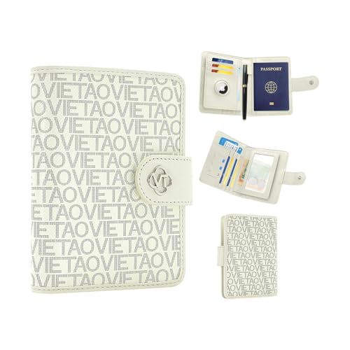 Image of Passport Holder for Travel, RFID Blocking Leather Airtag Wallet for Women Men, Large Passport Cover Essentials Gift, Tickets, Cash, Photo, Sim Card Pen Slot - White