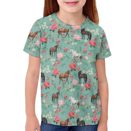 GWDDCMGYH Shirt for Kids Boys Horse Print Crew Neck Blouse All Holidays Short Sleeve T-Shirts Casual Basic Tops Summer Girls Active Athletic Sports Shirt Tops