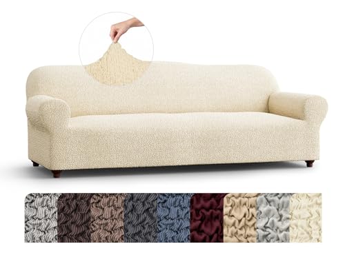 PAULATO BY GA.I.CO. Sofa Slipcover - Stretch Couch Cover - Stylish Cushion Sofa Cover - 1-Piece Form Fit Washable Protector for Pet - Mille Righe Collection - Cream