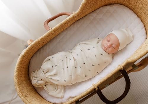 Image of Ely's & Co. Muslin Swaddle Blankets 3-Pack for Baby Boy, 100% Cotton Muslin Extra Large Swaddle Receiving Blankets, 47 inchx47 inch (Blue-Ivory Nautical)