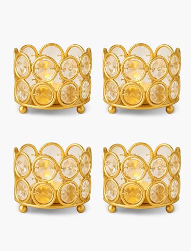 Image of Homesake Crystal Tea Light Candle Holders, Votives Bowl Candle Holders for Home Decoration, Diya Diwali Lights Centerpieces for Wedding Home Party Table Decoration, (Gold Set of 4)