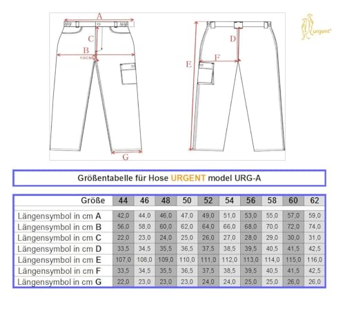 Foto von Hose Schutzhose Arbeitskleidung Arbeitshose URG-A [260g/m2], Graphit/Orange, 52 EU